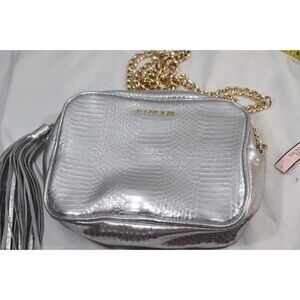 Victoria Secret Purse NWT Silver Gold Chain Shoulder Crossbody Bag Zip Closure